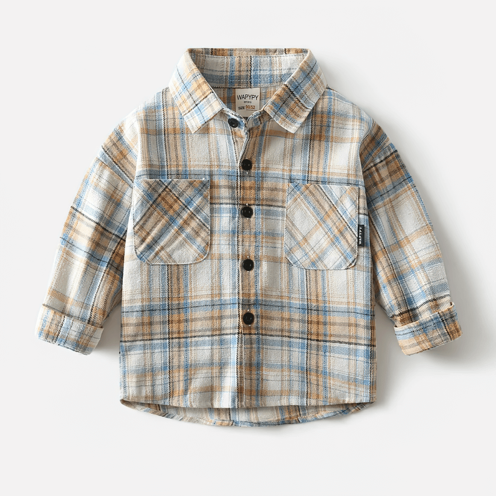 Plaid Long-Sleeved Button-Down Shirt for Kids - SF3523 with classic flannel fabric and button-down design for boys.